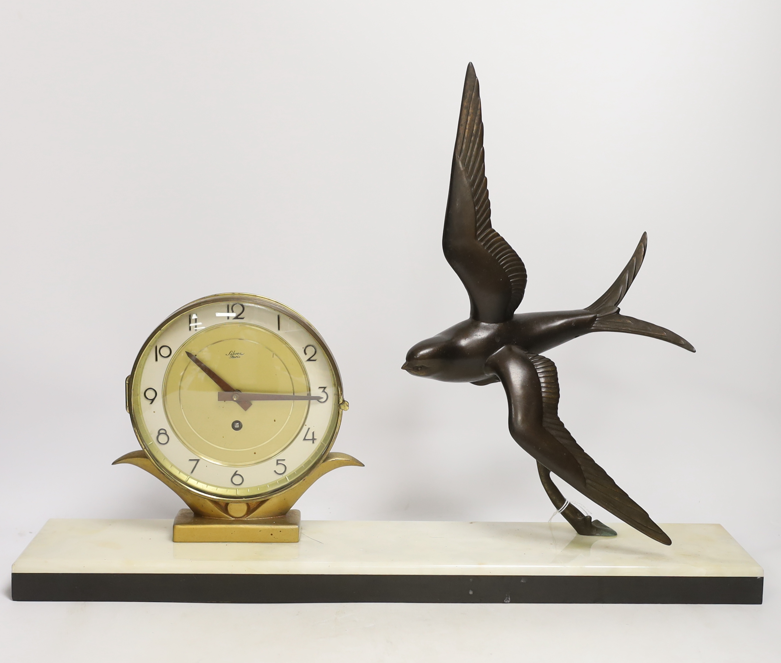 A French Art Deco 'swallow' mantel clock, 54.5cm